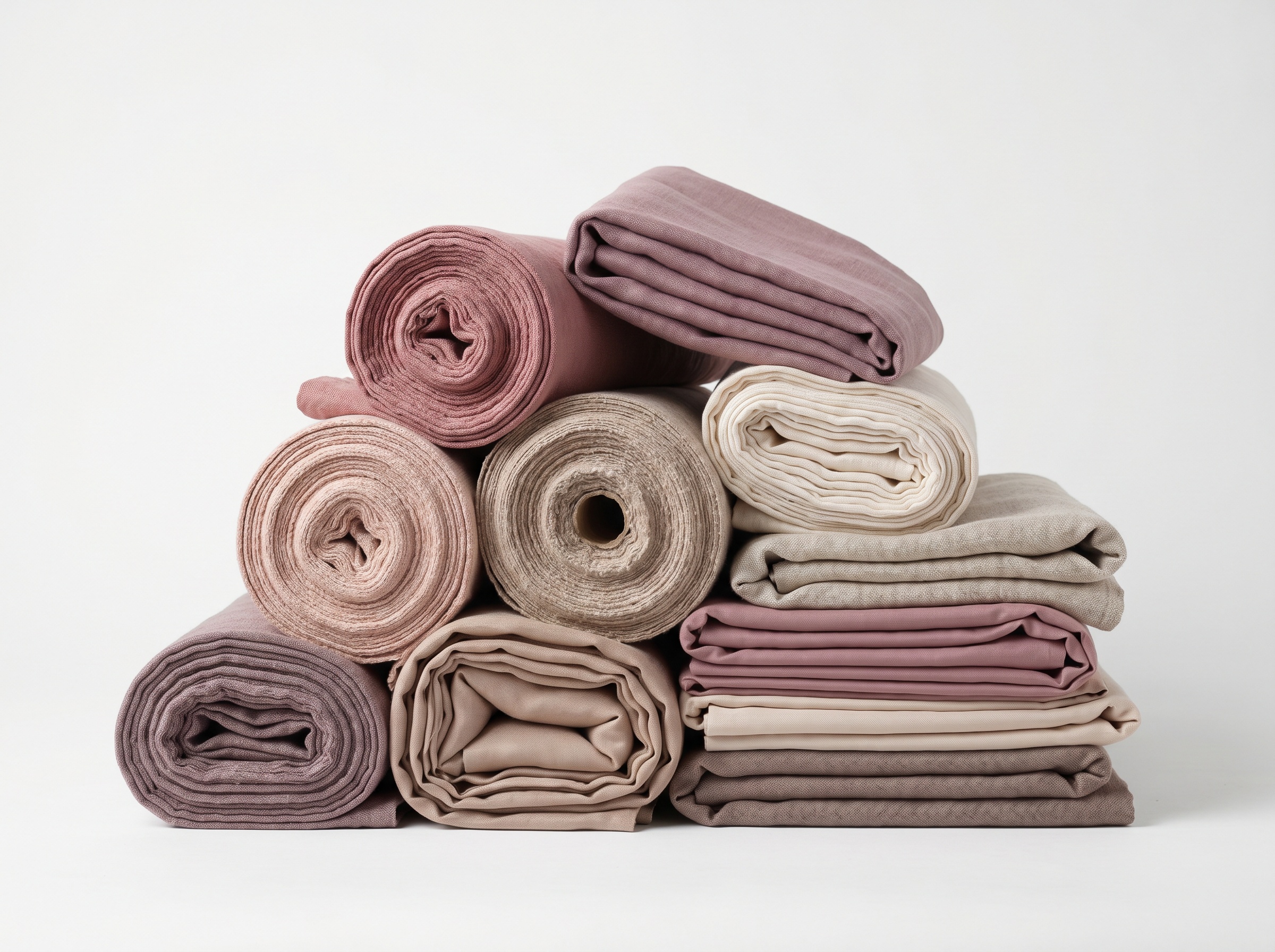 Rollos de tela en variedad de colores y materiales